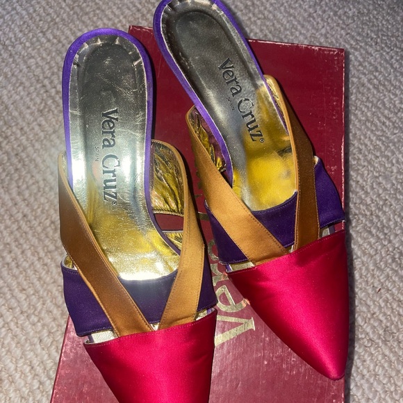 Women's Satin Heels - Red, Purple, and Gold - Picture 1 of 2